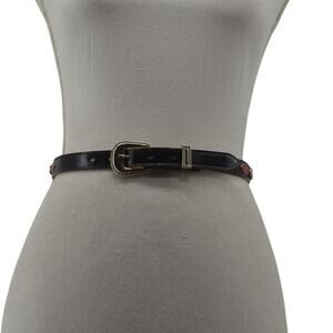 Skinny Leather Belt Western Black Red White Rodeo Cowgirl M